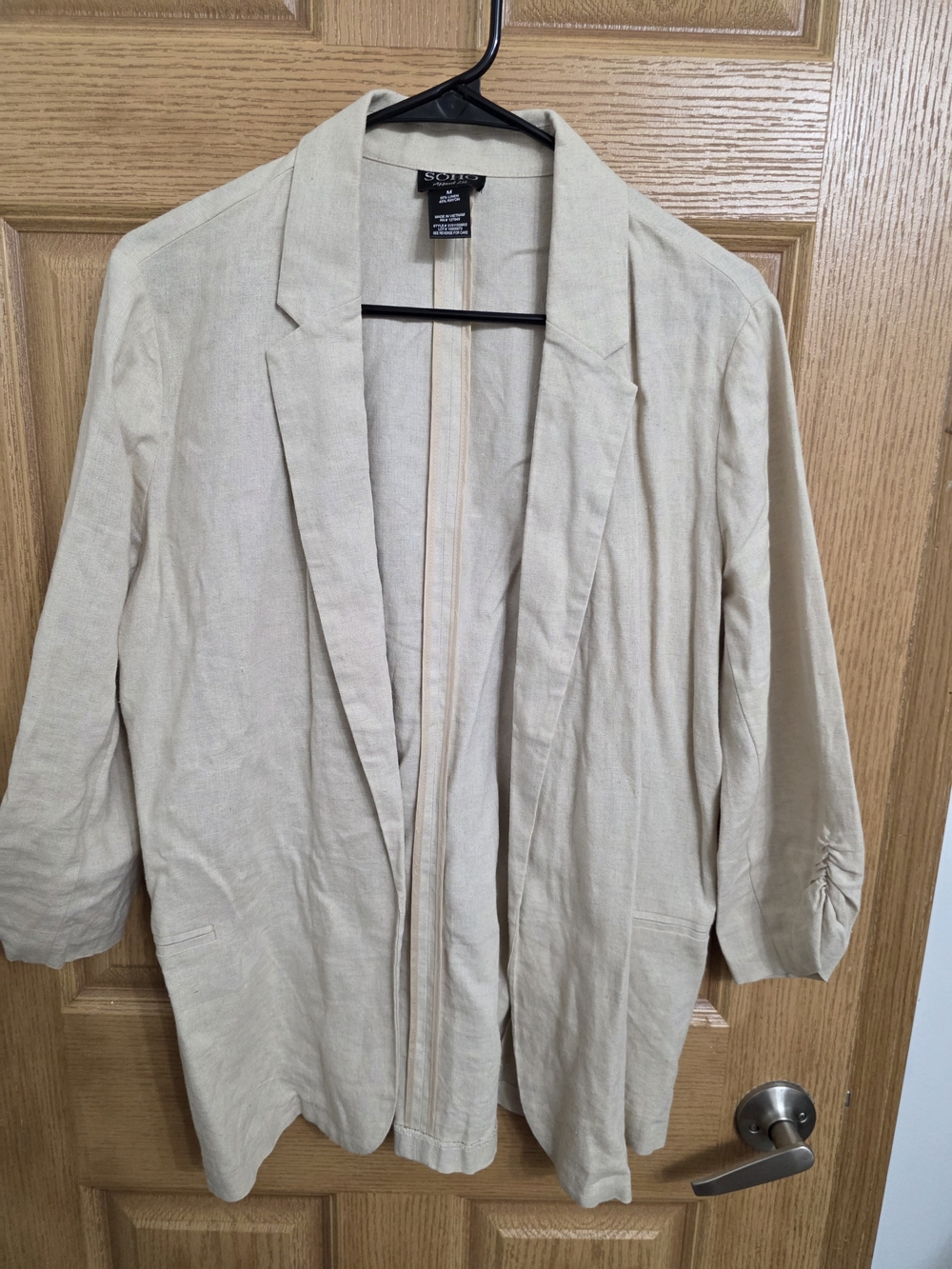 Soho Apparel Beige Open-Front Linen Blend Blazer